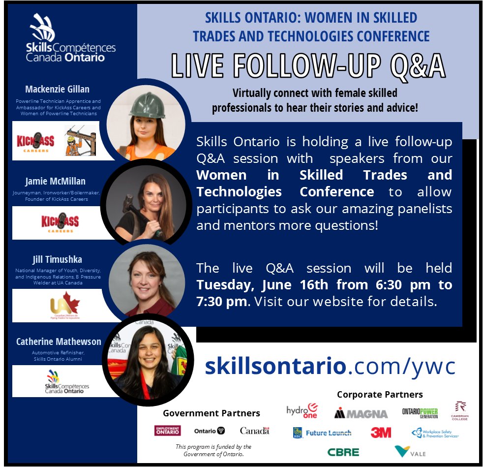 skillsontario's tweet photo. We hope you join us for the Skills Ontario Women in Skilled Trades and Technology Conference Live Follow-up Q&amp;A! https://t.co/d7n2xvZ2XI The live Q&amp;A session will be held Tuesday, June 16th from 6:30 pm to 7:30 pm! 🗓 https://t.co/69EWhWVG1g