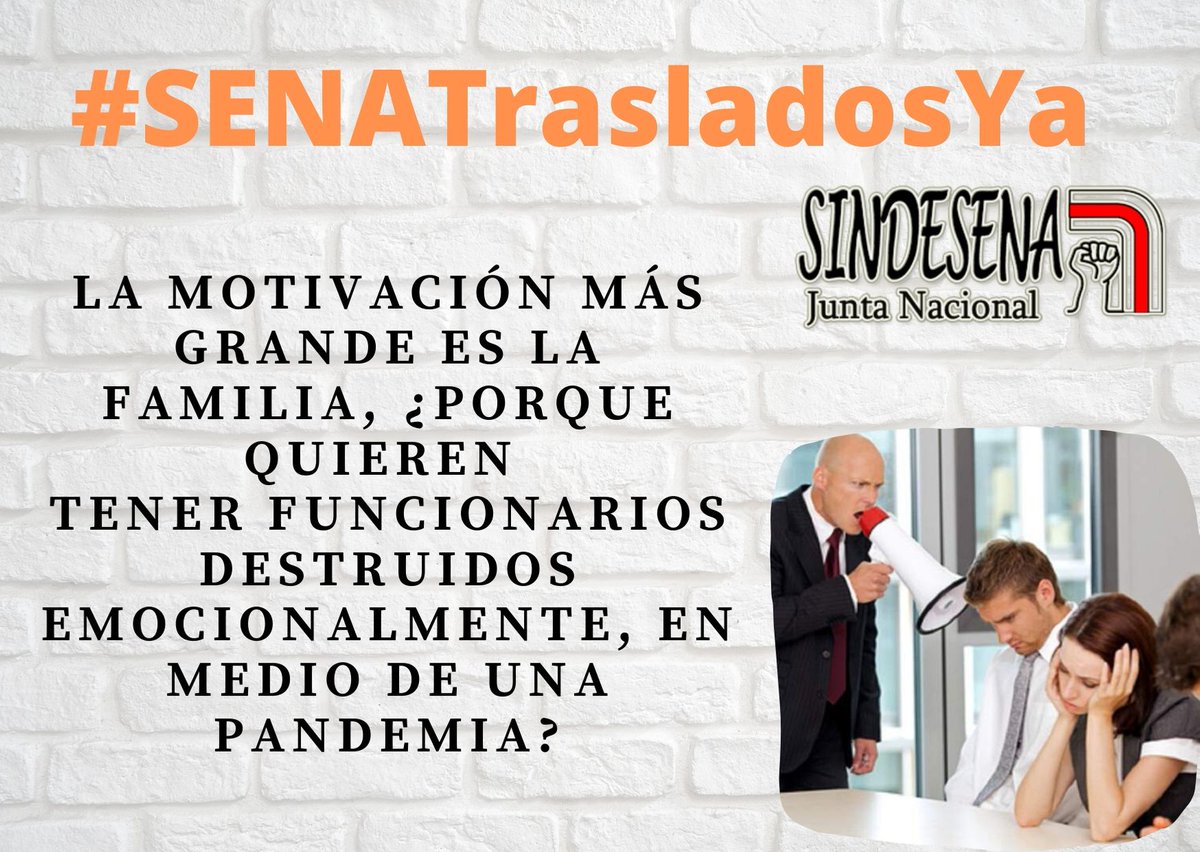 sindesenacol's tweet photo. #SENATrasladosYa @EstradaCarlosM los trabajadores del SENA reclaman humanización de la gestión y traslados por unidad del núcleo familiar. @SenaComunica, no es humano que las familias este separadas cuando hay riesgos de muerte durante la pandemia. https://t.co/NNMz2YP729