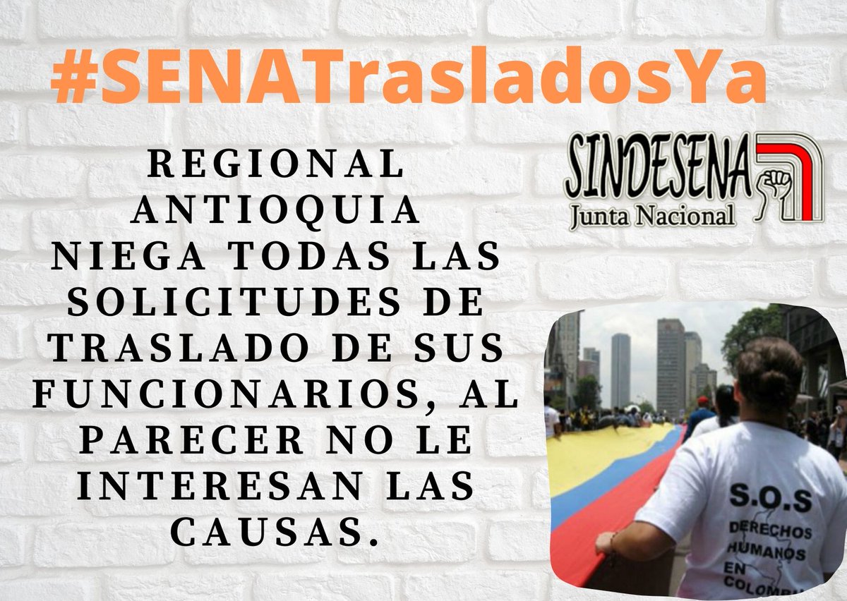 sindesenacol's tweet photo. La burocracia no puede primar cuando la Salud del funcionario y la de su familia está en Riesgo #SENATrasladosYa https://t.co/5XK1wOpE7D