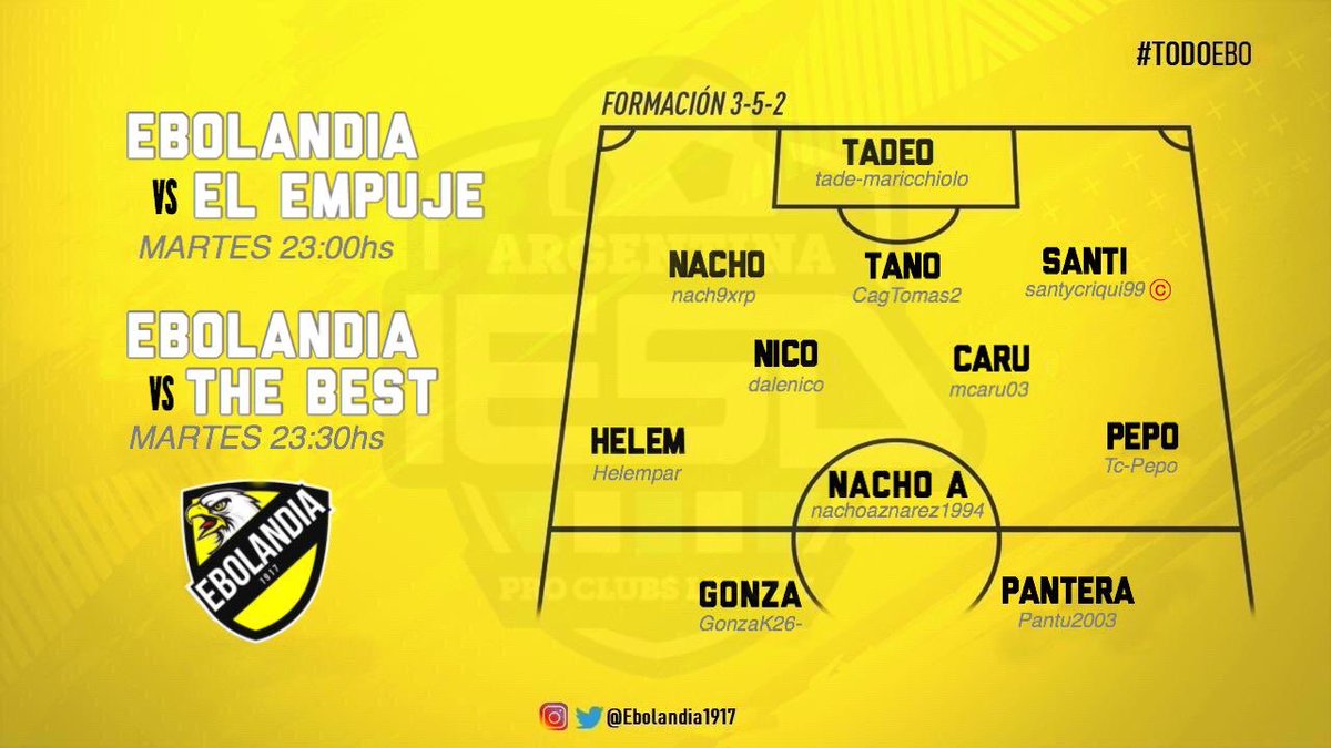 Estos son los 11 que van a defender la camiseta de ebo en las primeras 2 fechas desde la vuelta!