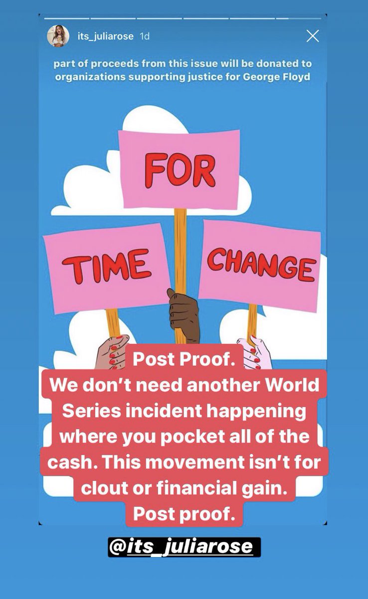 Post proof, @JuliaRose_33 / @SHAGMAG_. We don’t need another World Series incident where you lie to the public and pocket tens of thousands of dollars. Post proof if you are going to try to financially gain from the #BLM movement and the death of #GeorgeFloyd. Please share.