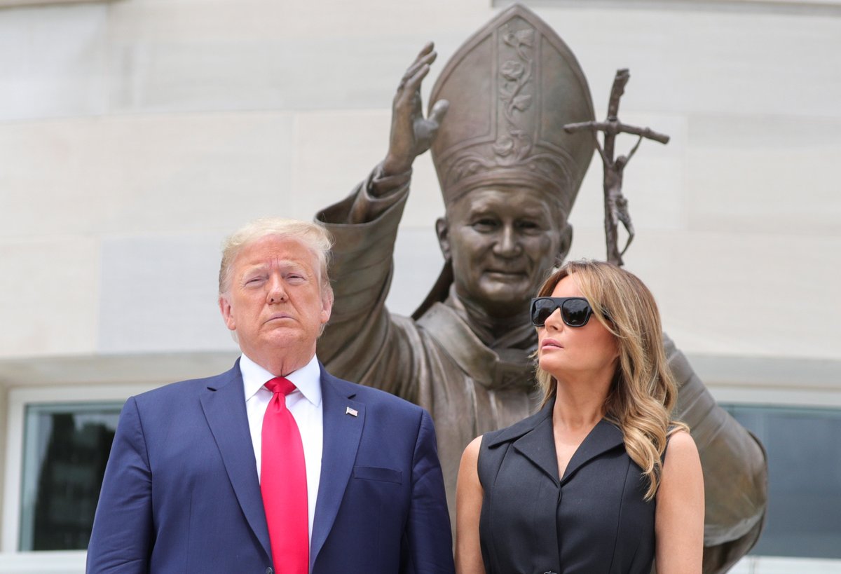 Today at the Shrine of St. John Paul II, the President stood before the statue of the pope who condemned racism as a sin, who warned against 'self-exaltation' of nations and who actively supported protesters during the Solidarity movement in Poland in their fight for justice.