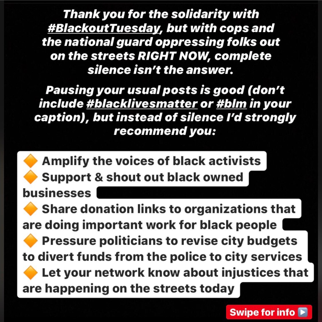 maliksquared's tweet photo. Wassup y’all. @MoeTheSudani &amp; I put this together about #BlackoutTuesday. The solidarity is appreciated but it’s not helpful if folks are going silent when people are still on the streets. Here’s a list of orgs/funds, #DefundThePolice resources and links to black businesses. 🙏🏾 https://t.co/putble8AI0