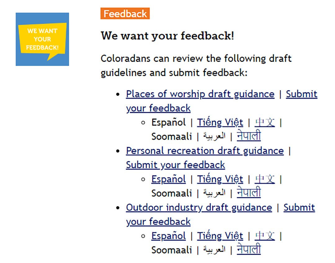 City Of Aurora Co على تويتر The State Is Asking For Feedback On The Reopening Places Of Worship Recreation And Outdoors You Can Also Review Current Drafts Of Those Guidelines Deadline