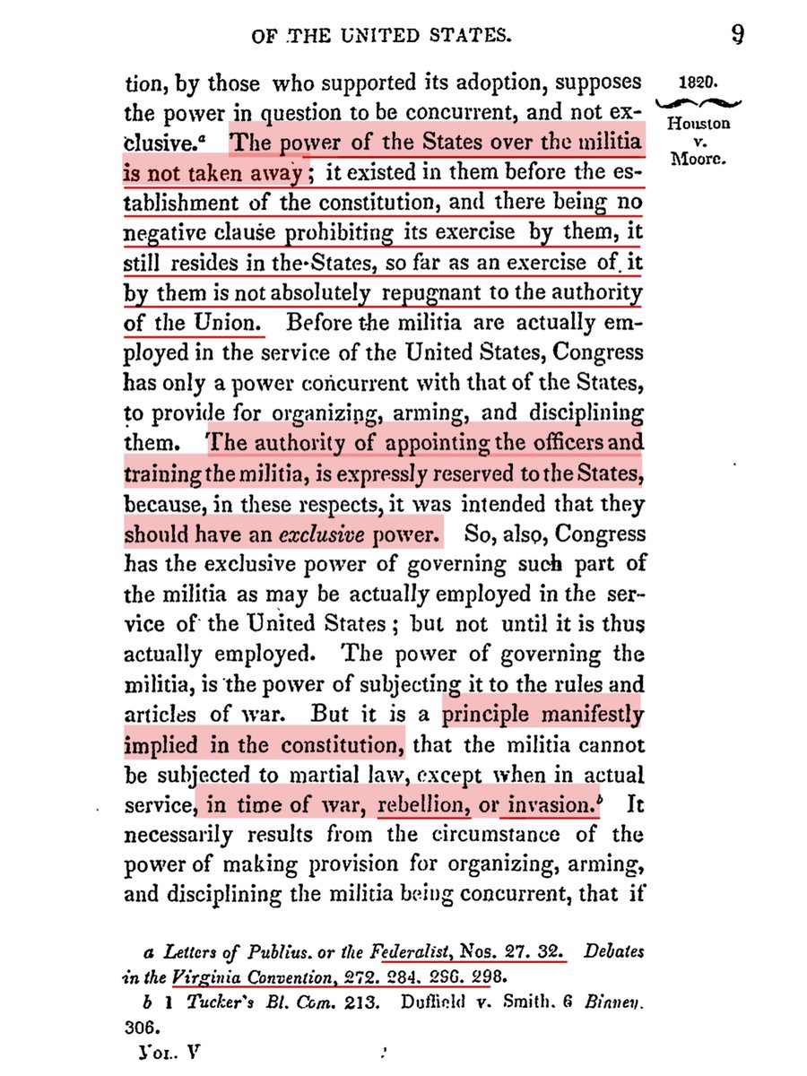 FACT # 1SCOTUS Houston v. MooreLaw Library of Congress Link https://tile.loc.gov/storage-services/service/ll/usrep/usrep018/usrep018001/usrep018001.pdfstated in part that the power of Congress over the militia is not unlimited, affirming state’s rightsAddressed the quagmire of which came 1st the State Constitution or the US Constitution