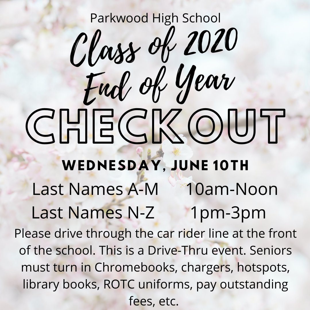 #UCPSClassof2020 End of Year checkout! Next Wednesday, June 10th! #TeamUCPS #TeamPWHS <a href="/AGHoulihan/">Andrew G. Houlihan</a> <a href="/UCPSNC/">Union County Public Schools</a>
