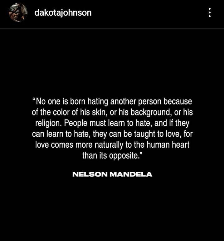nurplj's tweet photo. " Siempre, Siempre inculcar conocimiento, compasión, igualdad y unidad .Nutre e ilumina los corazones que te rodean hacia una  humanidad más sabia  y evolucionada  moralmente " 

VAMOS DAKOTA JOHNSON 👏👏👏👏te amo mucho😍❤️ https://t.co/HNmSOcXnTk