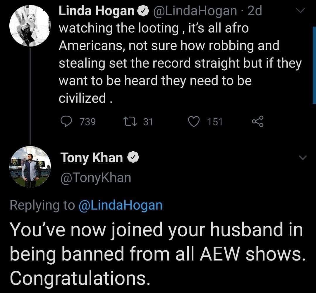 OT/OB on "The ex wife of Hulk Hogan, Linda made some very comments on Twitter a couple of days ago, AEW Owner and CEO Tony Khan had NO problem