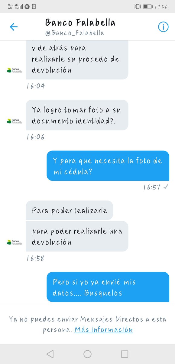 BelenJissenia's tweet photo. FUNA!! @Banco_FaIabella me hablan para solucionar supuestamente mi problema con @FalabellaAyuda y resulta que solo quieren sacarme información y como no lo consiguen me bloquean? SE PASAN! @Banco_FaIabella  son unos chantas! Difundir!!! https://t.co/3YHS3RF7xv