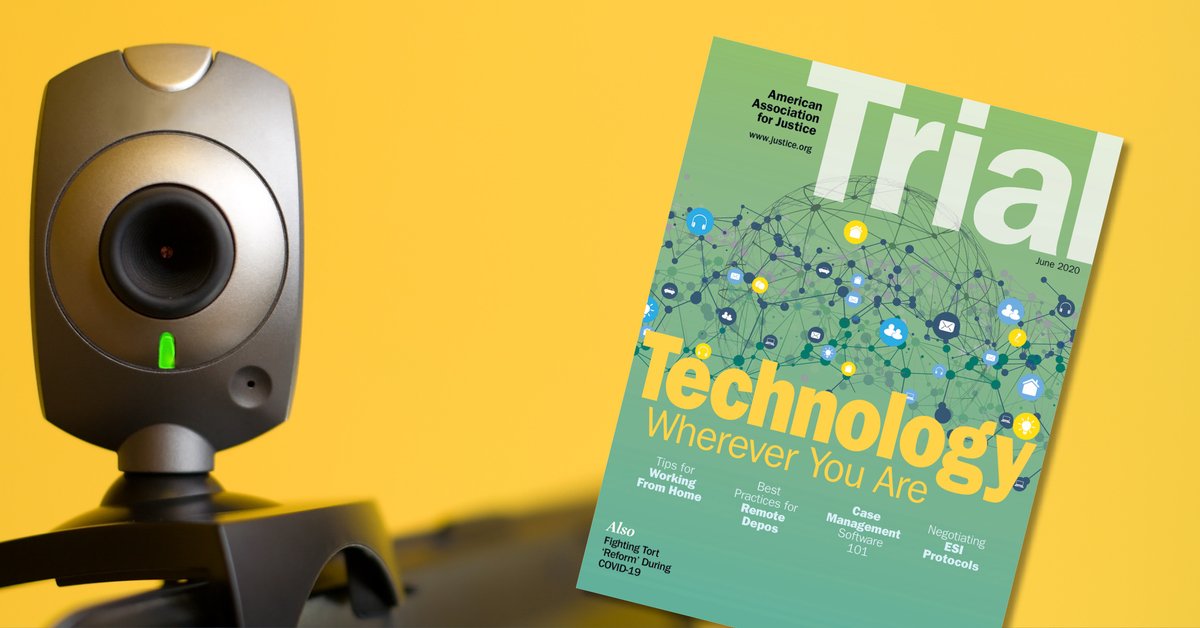 JusticeDotOrg's tweet photo. This month's Trial covers technology that will support your practice wherever you are. Tips for managing full-time remote work, best practices for remote depositions, questions to ask when selecting case management software, and more. https://t.co/EdaSHzrndc https://t.co/Rjf7pdQVhA