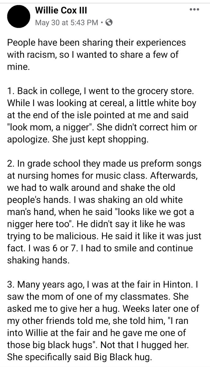 budrorc's tweet image. I shared this on my Facebook page, but figured I should share it here too. Some times hearing examples help make things resonate better. These are just a few of my experiences with racism. #BLM #BlackOutTuesday