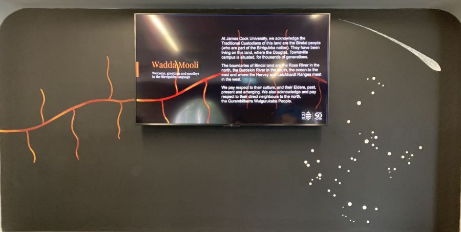 JCULibrary's tweet photo. It's #MaboDay! In the #MaboLibrary, we've got a new interpretive wall celebrating Eddie Koiki Mabo, the Mabo decision and the Indigenous Australian context of the land on which we work. https://t.co/BlI9SC9Umn