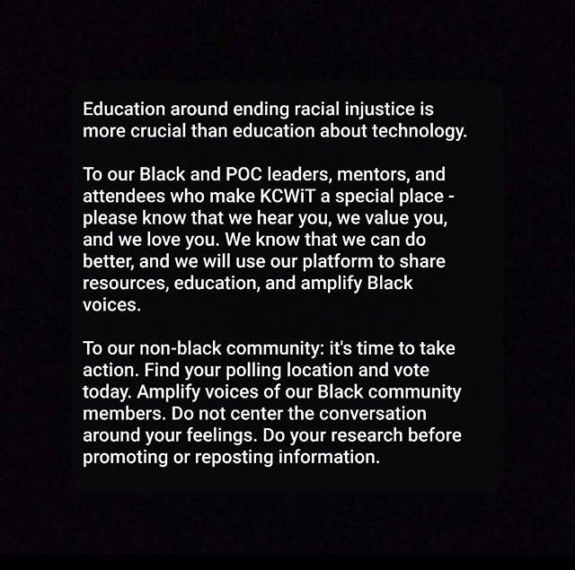 KCWomeninTech's tweet image. We stand with the Black community and will share information around ending racial injustice.