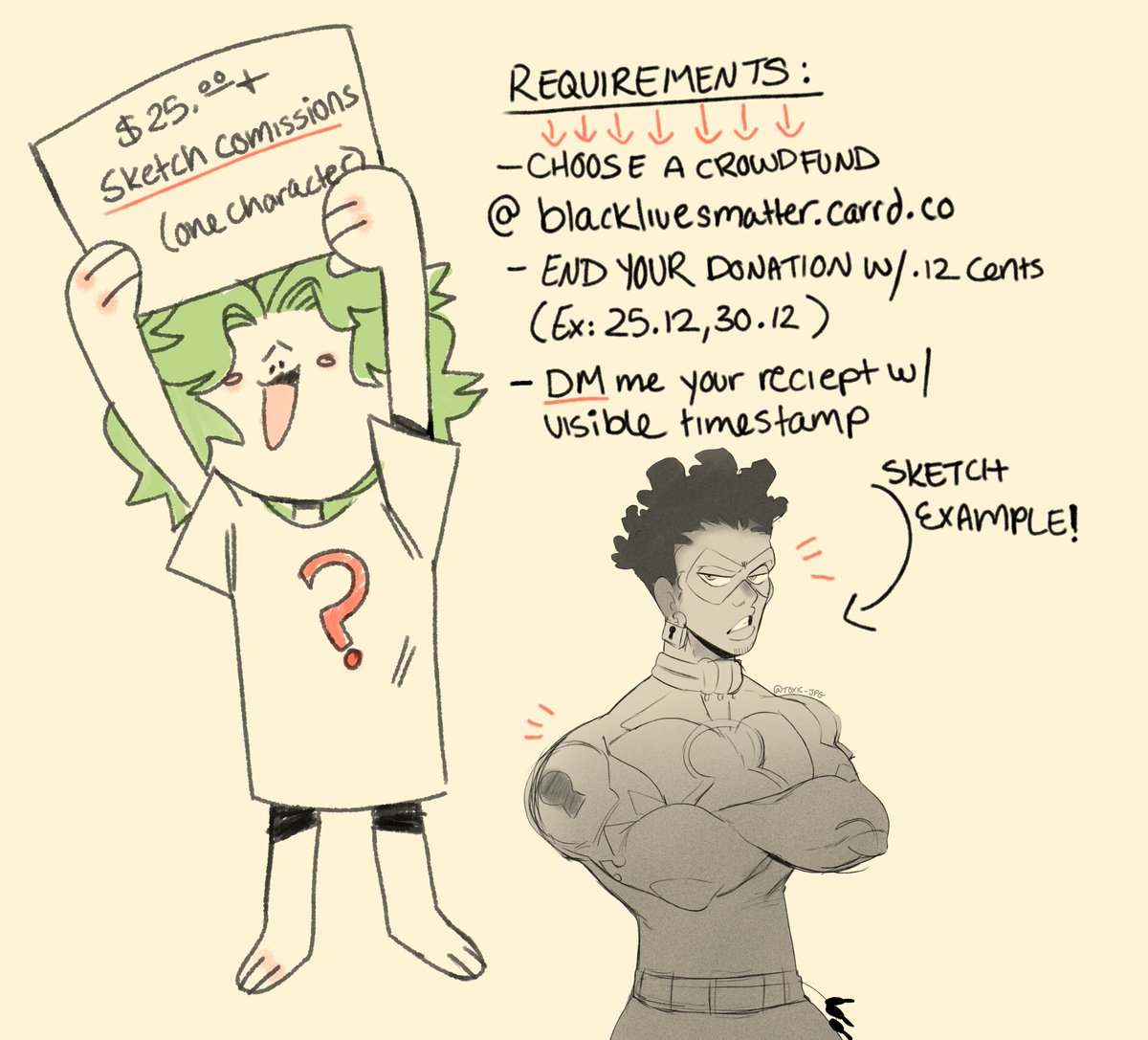 I am doing donation based commissions for #BlackLivesMatter protesters and black people in need!! Please follow the requirements and DM me if you are interested or have any questions!! <3 <3 slots are open till further notice!

https://t.co/AT8yNFZASk 