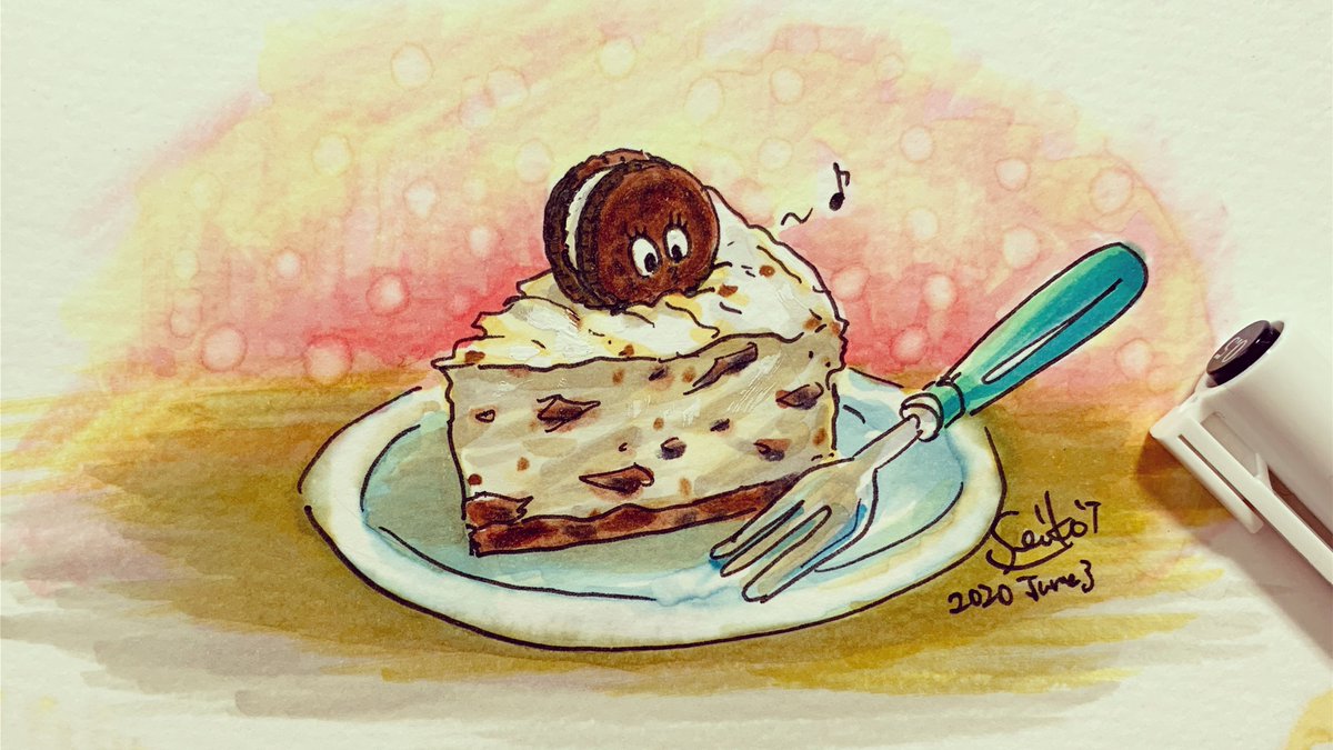 田口誠子 塗り絵とアート Seiko uchi イラスト毎日投稿day29 最近 気になってるケーキ オレオチーズケーキ 朝活 イラスト おはようございます 良い一日を オレオアート ケーキ Cake チーズケーキ 毎日投稿 落書き Illustrator
