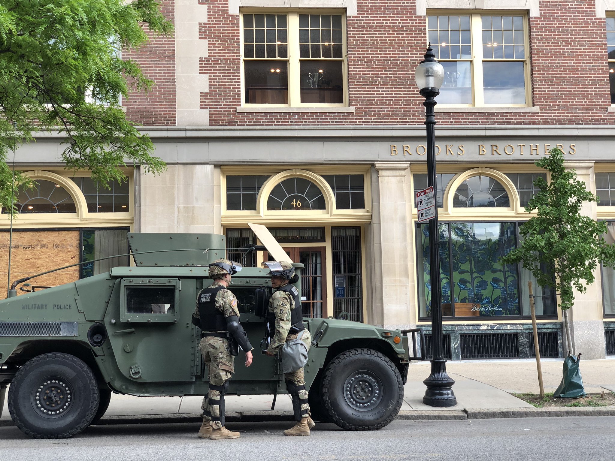 Military police outside Brooks Brothers 