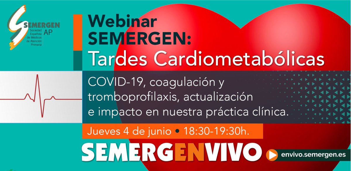 SEMERGENap's tweet photo. Mañana 🗓️ 04.06  a las ⏰ 18.30 hs. Mesa: COVID-19, coagulación y tromboprofilaxis, actualización e impacto en nuestra práctica clínica.  
Modera la Dra. @ogvalle. Ponentes: Dr. @vjimenezyuste y @FriasDr.
Envía tus preguntas: https://t.co/jevP1dZfBn
#CardioSEMERGEN20 #COVID19 https://t.co/yF2DyOMujD