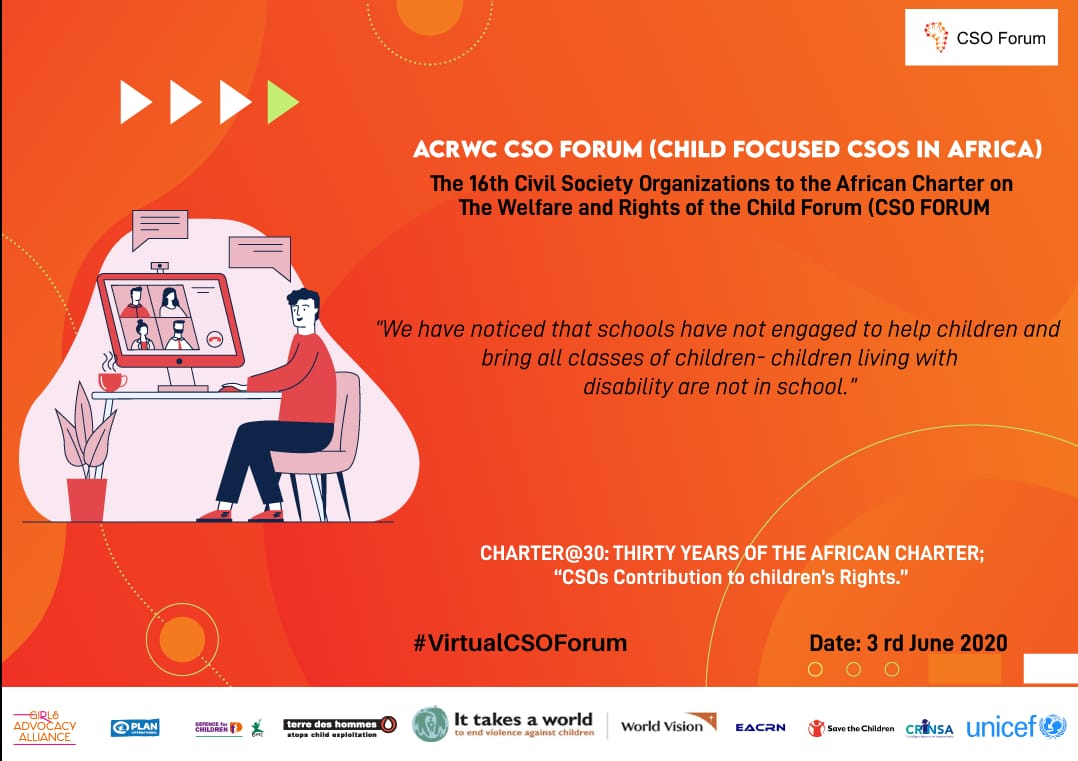 ACERWC_CSOForum's tweet image. #VirtualCSOForum Let your questions and thoughts be heard in this discussion @ACERWC_CSOForum through our social media platforms @MTotoNews @ESASavechildren @acerwc @PlanGlobal @EACRN @EACHRights @tdhnl_africa @CRN_SA. Don't let the distance discourage you we are more United ✨