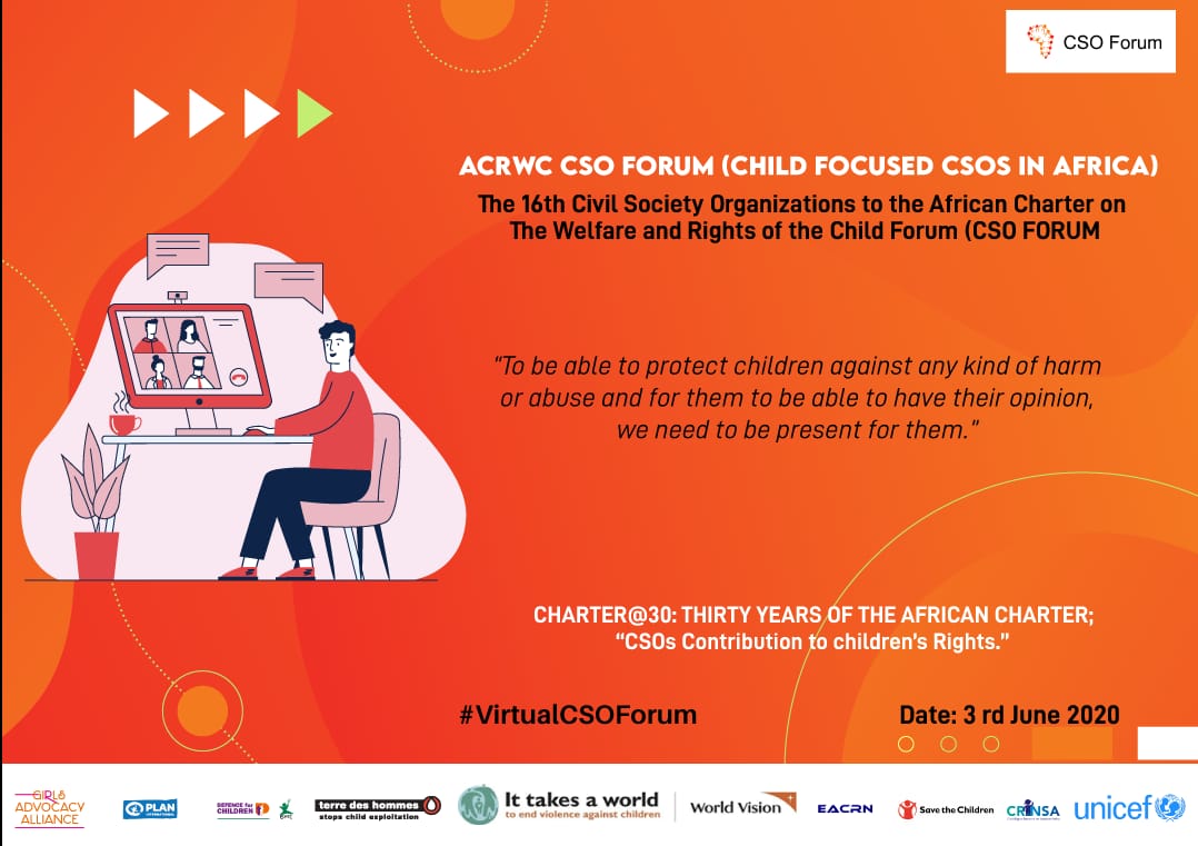 ACERWC_CSOForum's tweet image. #VirtualCSOForum Let your questions and thoughts be heard in this discussion @ACERWC_CSOForum through our social media platforms @MTotoNews @ESASavechildren @acerwc @PlanGlobal @EACRN @EACHRights @tdhnl_africa @CRN_SA. Don't let the distance discourage you we are more United ✨