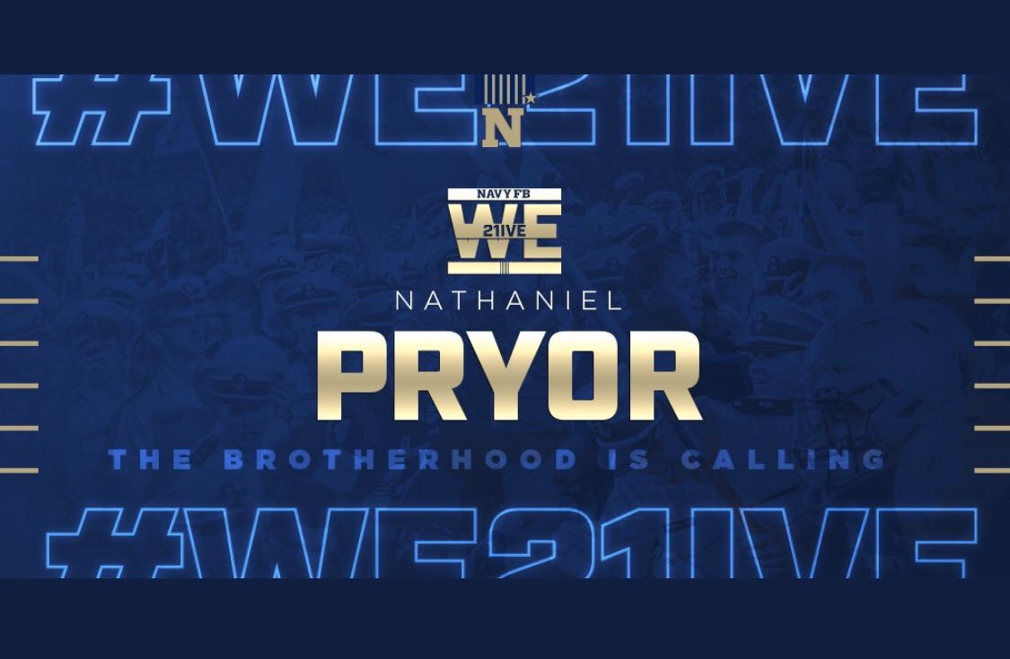 NathanielTPryor's tweet photo. #AGTG BLESSED AND HONORED TO RECEIVE MY 4th D1 OFFER TO THE US NAVAL ACADEMY #TheBrotherhood 
#HoldTHEStandard 
#BEATarmy ⚓️  

@rshawn7520 @Coach__Call @kamscott65 @Donniemoody44 @dlew_30 @CoachJoeDuPaix https://t.co/yKHOYpL1yB