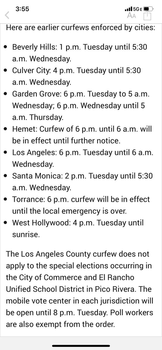Here are the latest curfew times we have and we continue to update on NbcLA app and NBCLa.com