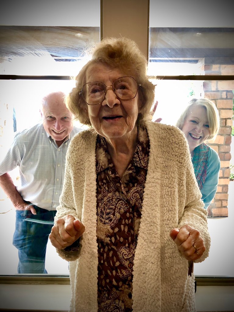 MissyBuchanan's tweet photo. @GregFieldsWX @Tiffj41 @WfaaCody We had a window visit with Barbara today. It’s the first time we’ve been able to “lay eyes on her” since early March... though it was through glass. She’ll be 97 in August. https://t.co/xMtvSGtXqn