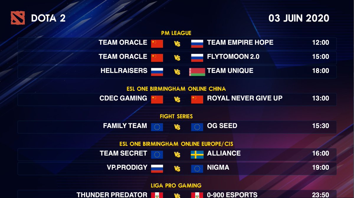 IMP_DOTA2's tweet photo. Programme Dota 2 du 03 juin 2020👇 https://t.co/GbJqxFadlv