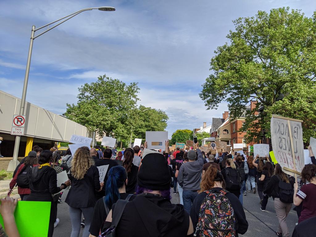 Soulful_Ginger_'s tweet photo. Mid Hudson bridge shut down. Marched through the city of Poughkeepsie. Some confusion about where we were headed but all peaceful from what I've seen. #poughkeepsieprotest #Poughkeepsie #blackouttuesday #blm https://t.co/L9ddZHk5aG