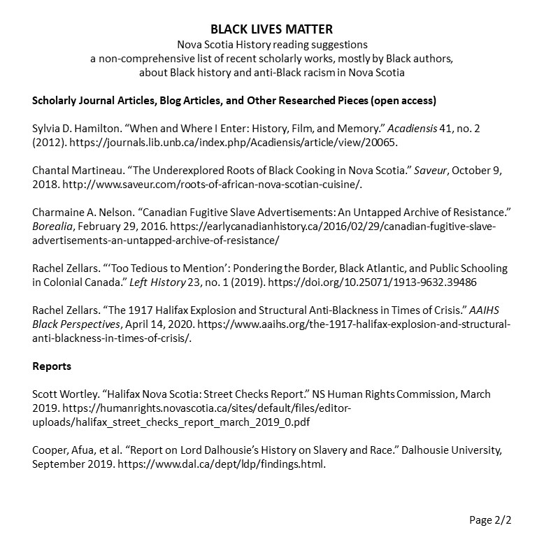 smallhistory's tweet photo. I've seen lots of great Black Lives Matter reading lists but none for histories of Nova Scotia. Here is a *non-comprehensive* list of reading suggestions for recent scholarly work, mostly by Black authors, on Black history and anti-Black racism in this province BLACK LIVES MATTER https://t.co/SJ1HVLrGdI