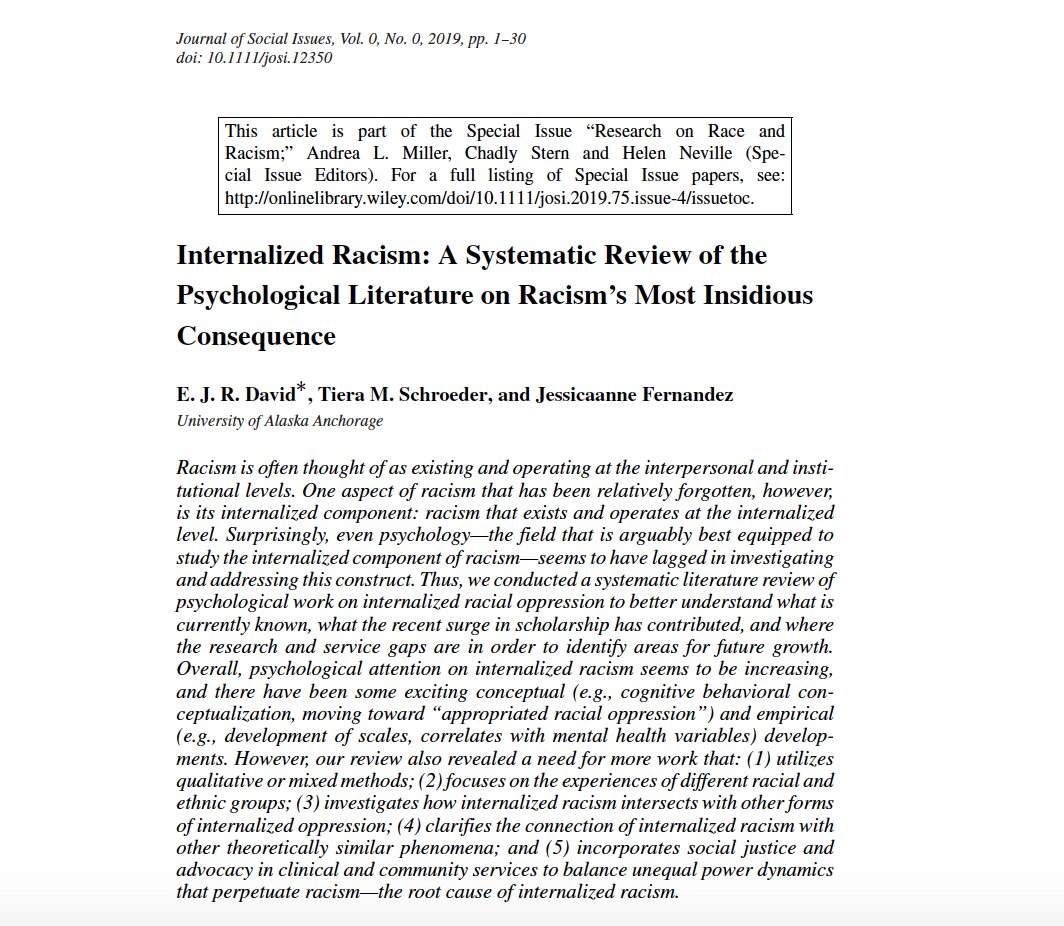 We are all are touched by white supremacy. Internalized racism is harmful. We need to educate our communities and promote racial-ethnic-cultural pride.  @ejrdavid