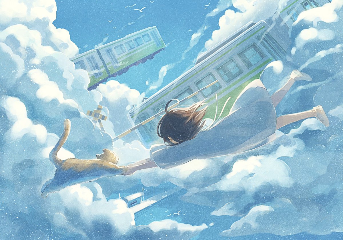 「キミと にゃつへ ひとっ飛び

#オリジナル #夏 」|アキヤミのイラスト