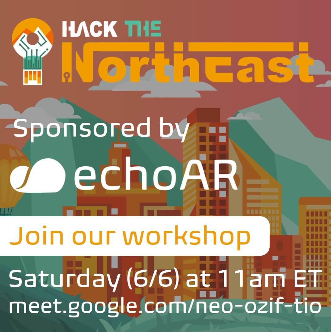 _echo3D_'s tweet photo. #echoAR is excited to sponsors @hackthene is the Northeast’s premier 36 hour hackathon for anyone, anywhere, and run a virtual workshop!

Join live on Google Hangouts (Sat, June 6, 11am): https://t.co/qDXkHgAvzT

Learn more here: https://t.co/Lm8Y79FlJ9

#HTNE #Hackathon #AR #VR https://t.co/j0nfN24ZgY