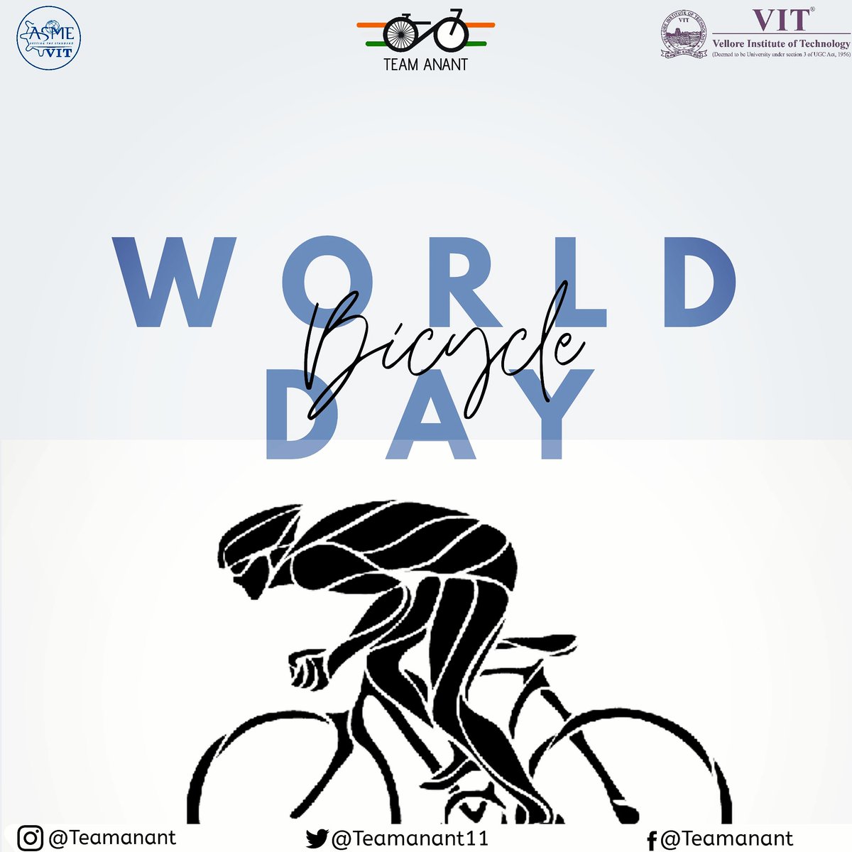 teamanant11's tweet photo. Nothing compares with the simple pleasure of a bicycle ride. Happy World Bicycle Day 2020.
@ASMEVIT @VIT_univ https://t.co/aQTUMYFmon