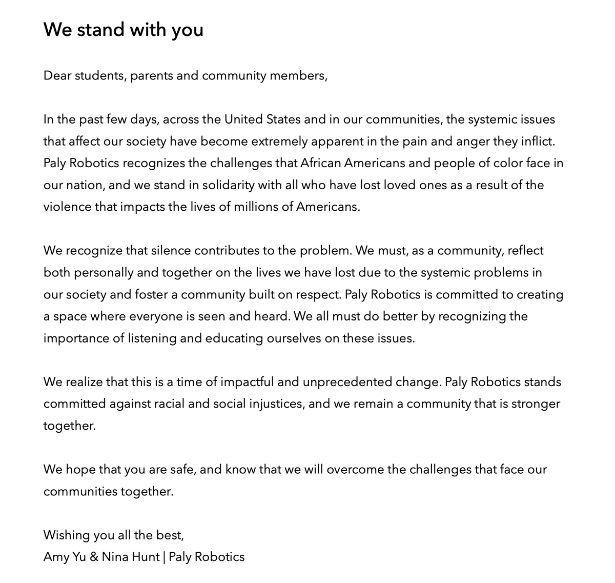 We stand with you