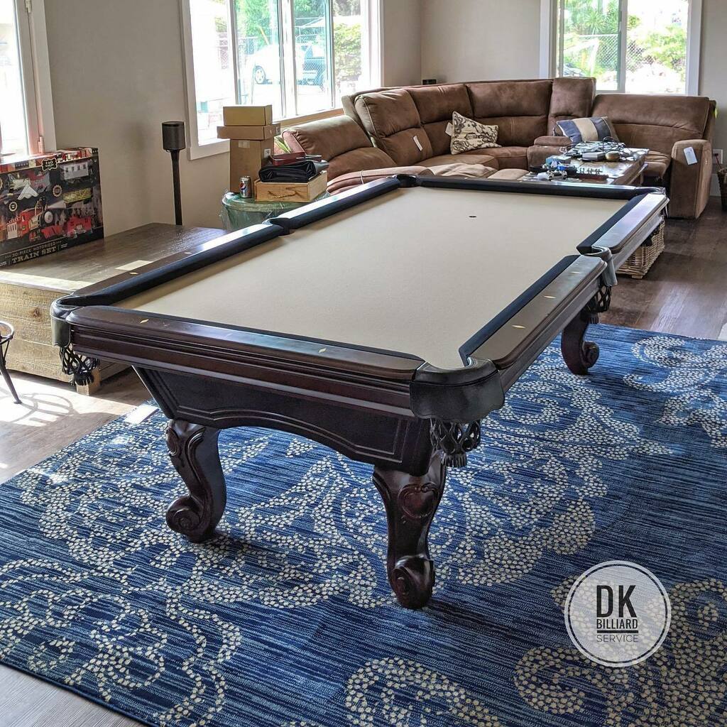 dkbilliards's tweet photo. 8 foot ABC Newport pool table installation in Orange. Khaki bed and black rails with new black leather shield pockets. #billiards #dkbilliards #playpool #mancave #gameroom #pooltable https://t.co/RgJeKPI76T https://t.co/fCMWMlnAht