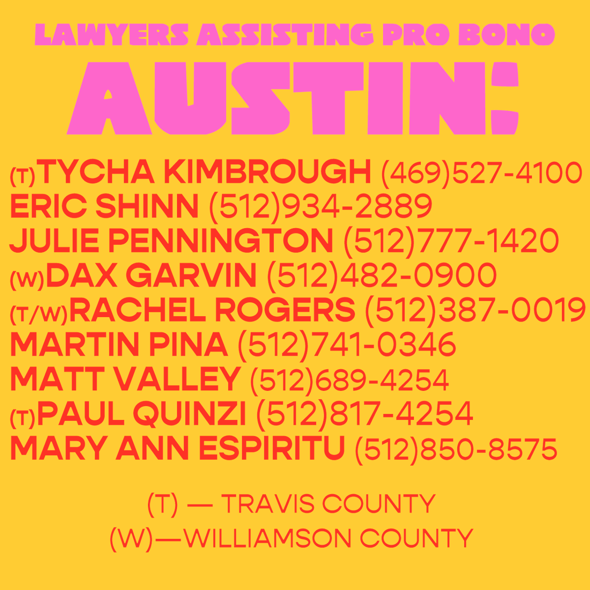 rcx4nne's tweet image. posting on here because spreadsheets might be difficult to access; here are LAWYERS IN TEXAS WHO ARE OFFERING THEIR SERVICES PRO BONO OR AT SIGNIFICANTLY REDUCED RATES. thank you @irenea99 for your extremely helpful spreadsheet!