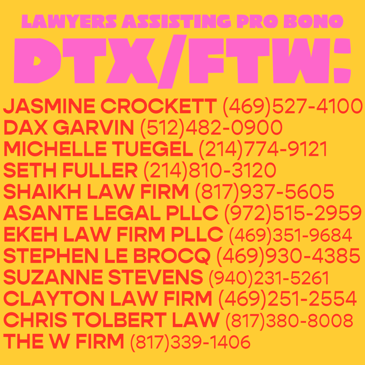 rcx4nne's tweet image. posting on here because spreadsheets might be difficult to access; here are LAWYERS IN TEXAS WHO ARE OFFERING THEIR SERVICES PRO BONO OR AT SIGNIFICANTLY REDUCED RATES. thank you @irenea99 for your extremely helpful spreadsheet!