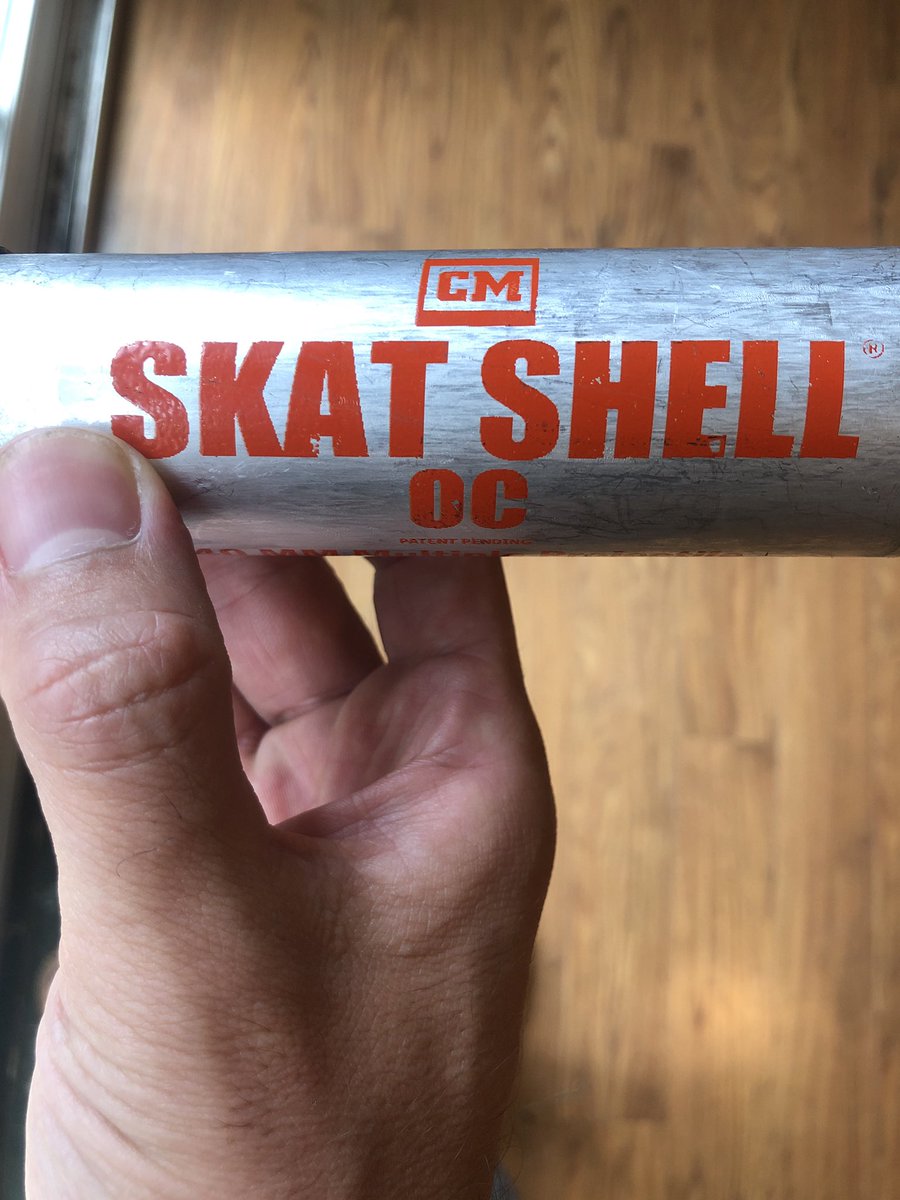 NathanBacaTV's tweet photo. When @usparkpolicepio says they didn’t use “CS or CN” tear gas, technically that’s correct. “OC” gas cannisters used instead. Causes same tears, tight breath and comes out green. This is not a smoke canister. I picked this off the street after it was launched at us Monday. https://t.co/UuGJy0A6cr