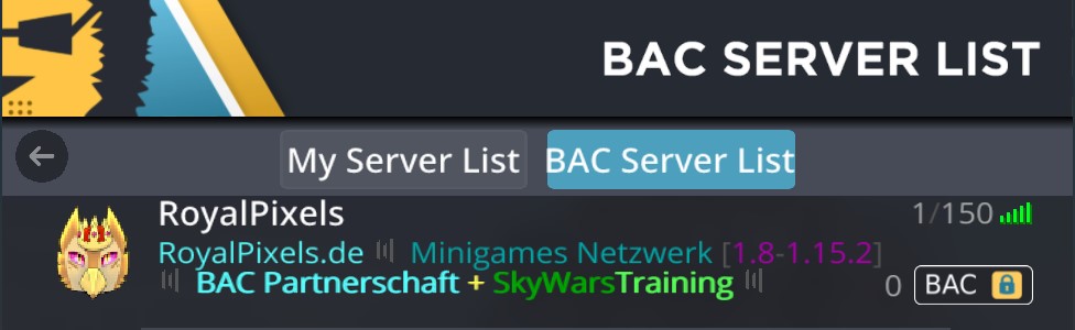 RoyalPixelsDE's tweet image. Welches deutsche Minecraft Netzwerk kann schon von sich behaupten, eine BAC Partnerschaft zu haben👀🔥