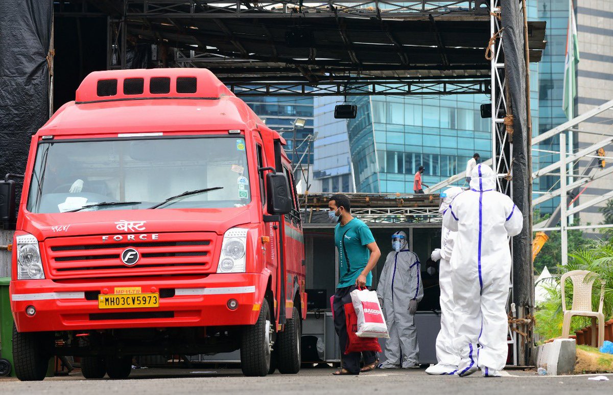 Coronavirus disease (COVID-19) patients being transfered from country's first open ground Quarantine facility at MMRDA ground Bandra Kurla Complex to other hospitals before cyclone Nisarga makes it landfall, in Mumbai, June 2, 2020. PIC/SHADAB KHAN