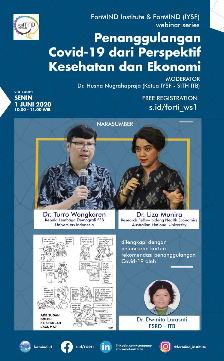 1 Juni lalu, ForMIND.IYSF/ Forum Peneliti Muda Indonesia dan FORTI/ ForMIND Institute meluncurkan 1 seri infografis dalam acara webinar mengenai Covid-19 dr perspektif kesehatan dan ekonomi.
#ForMIND #infographics #COVID19indonesia #COVID19