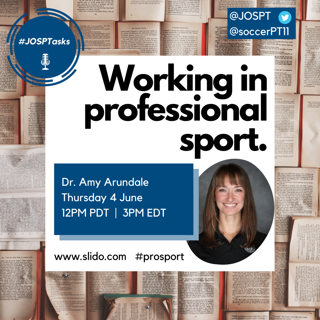JOSPT's tweet photo. This week's #JOSPTasks guest Dr. Amy Arundale was one of the keynote speakers at last year's World Congress of Sports PT

She inspired the room on "leading from where you're at"

Now YOU get to ask her your questions 👍

Just go to https://t.co/mgWviojQHx and use #prosport 🏀 https://t.co/TRVJWDS1Xv