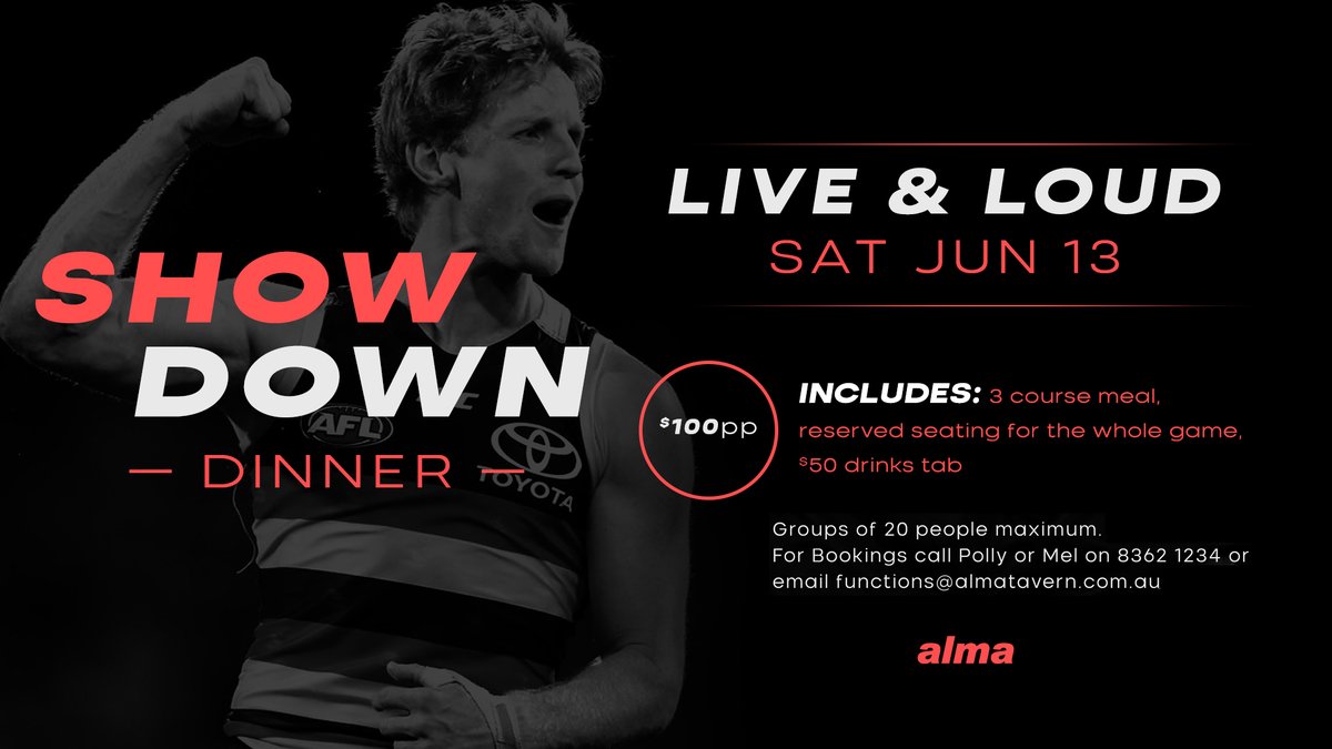 Our first event back! Showdown Dinner Saturday June 13! To book plz call us on 8362 1234 <a href="/rorysloane9/">Rory Sloane</a>  <a href="/texwalker13/">Tex Walker</a> <a href="/markricciuto/">Mark Ricciuto</a>