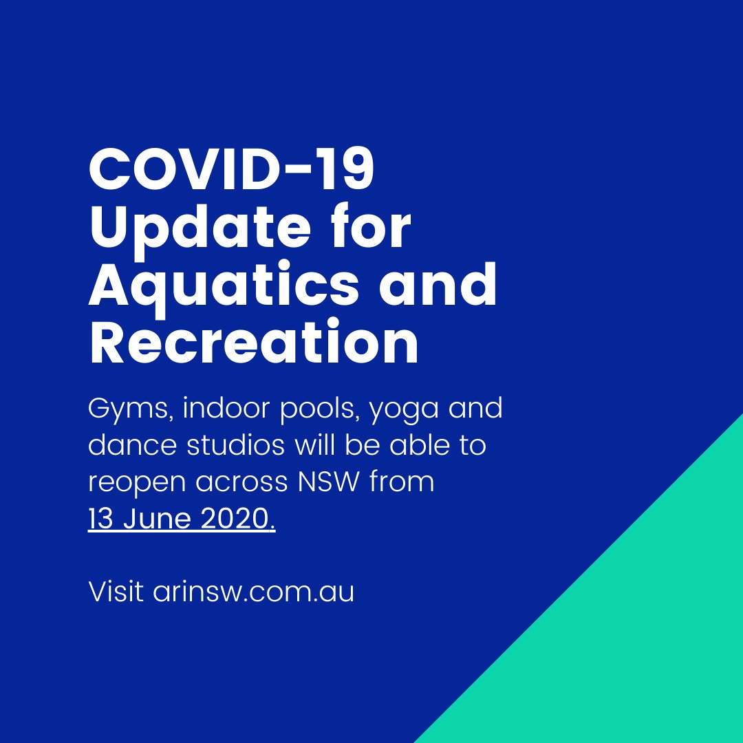 From 13 June 2020 gyms, indoor pools, yoga and dance studios will be able to reopen across NSW - mailchi.mp/arinsw/gyms-in…