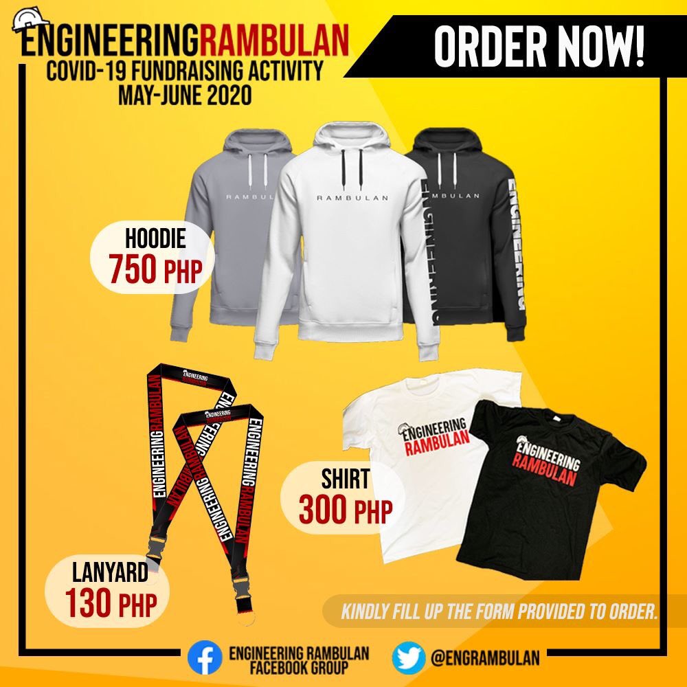 ENGRambulan's tweet photo. COVID-19 FUNDRAISING ACTIVITY PHASE 3!

After our successful PPE donations and relief operations, we our now on our third acitvity, MERCH FOR A CAUSE! Proceeds will be allocated for PPE Sets, Relief Packs, and/or Emergency Quarantine Facility. 

https://t.co/52CT5dHlZO https://t.co/uMaHqzDG1J