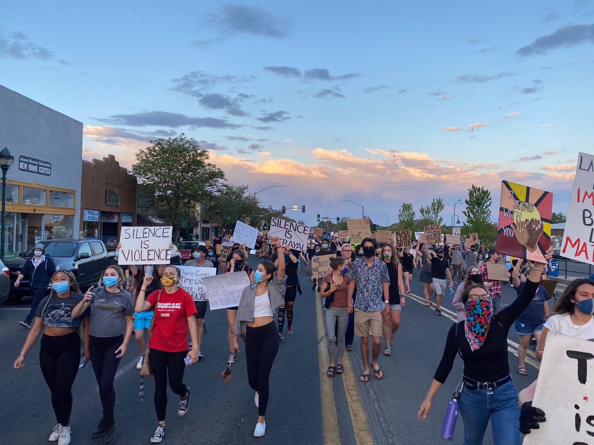 jackcentral's tweet photo. Flagstaff protesters march down Route 66 in solidarity for George Floyd. https://t.co/GnulSyl6px