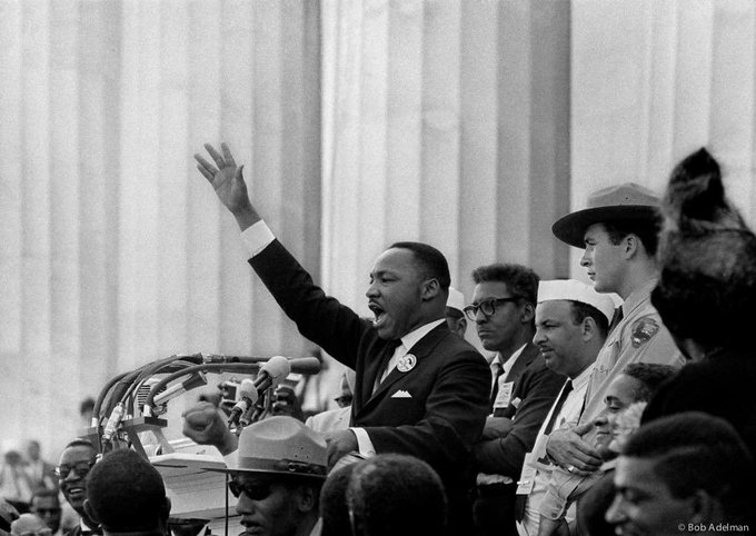 BillRoberts3's tweet photo. Martin Luther King delivers his "I have a dream" speech from the steps of the Lincoln monument - 1963.

Members of the District of Columbia National Guard demonstrate of "show of force" as protesters gather below - 2020 https://t.co/y6B4Snyizx