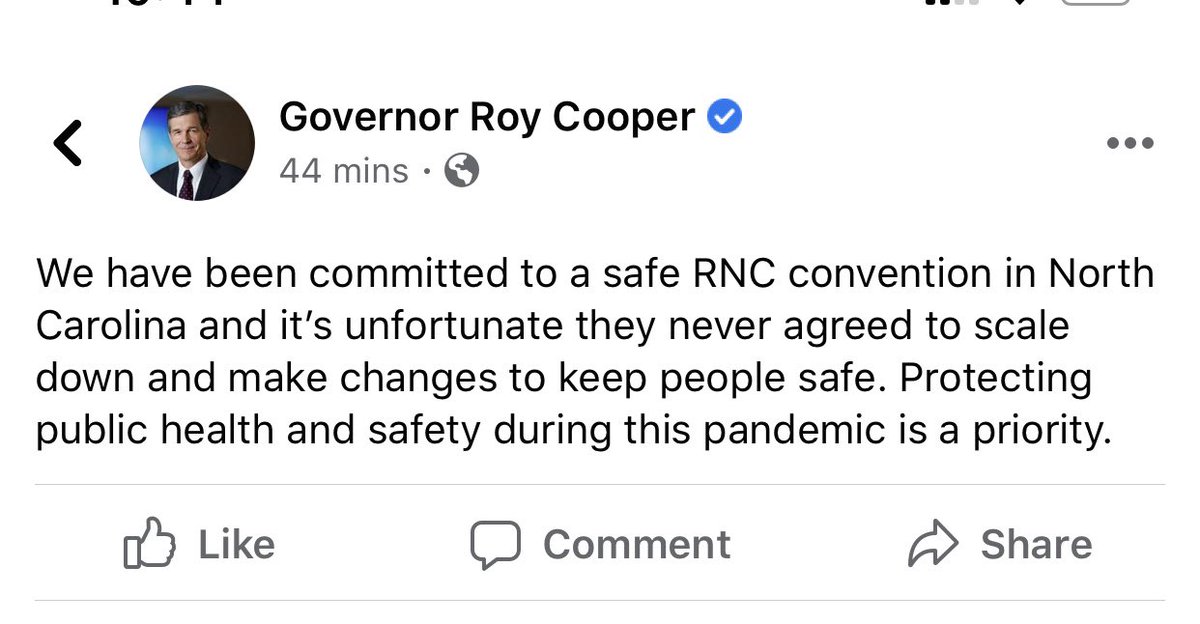 DianaJPadillaa's tweet photo. @realDonaldTrump @NC_Governor Fact Check:  They allowed you to have the RNC convention, you just refused to comply with the regulations. 🤷🏻‍♀️ https://t.co/rJuzGCRRxn