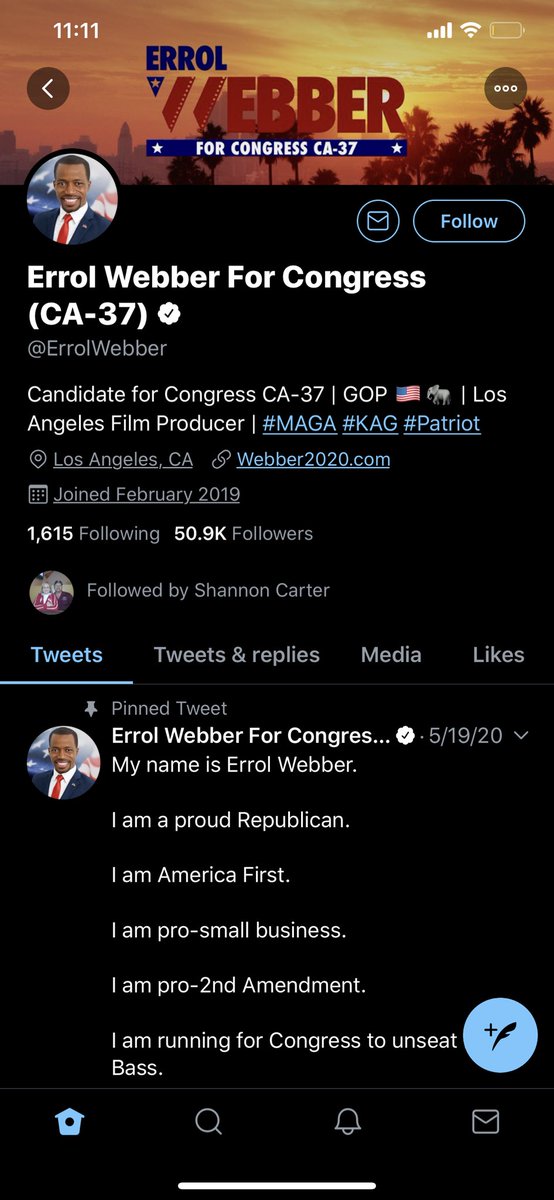 Errol WebberJust look at the Bio..that’s all you really even need to see and that he’s running for Congress! 