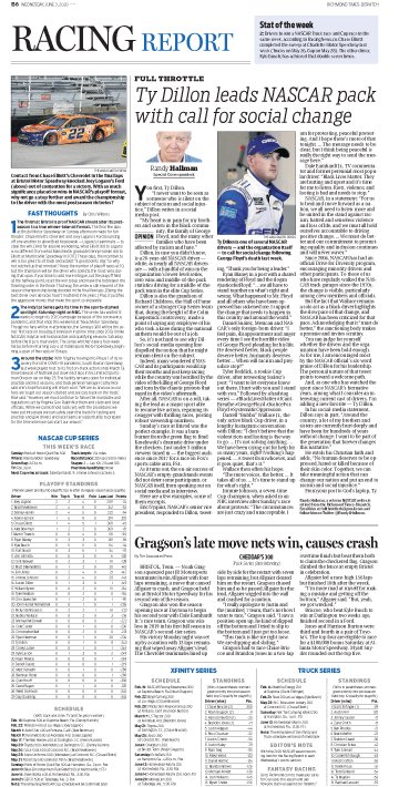 cwilinric's tweet photo. June 3 @RTDSports #RacingReport with @RandyLHallman discussing how @tydillon is leading #NASCAR pack with call for social change in aftermath of #GeorgeFloyd's death, plus #FastThoughts and more. Pick up Wednesday's paper or read online at https://t.co/Hc57UCQVPJ. #readlocal https://t.co/CSBma75o9e